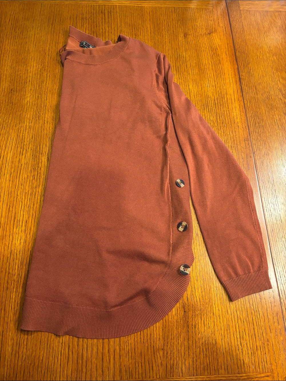 Button-Side Crewneck Sweater in Rust
